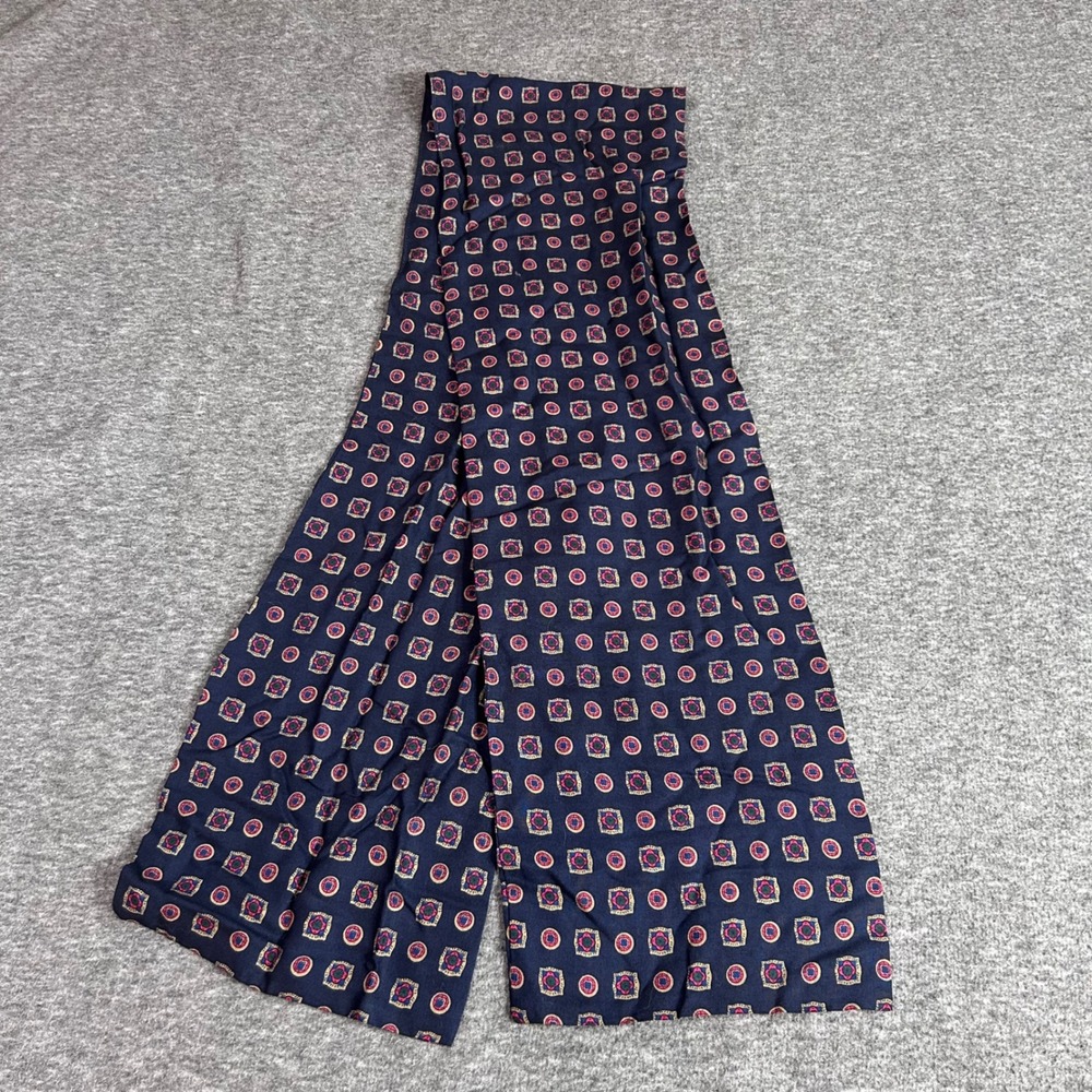 Vintage Navy Blue Geometric Medallion Print Scarf 56x8 Silk Feel Accessory